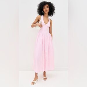 RUNAWAY THE LABEL Alicia Midi Length Halter Dress in Pink Gingham Size XS